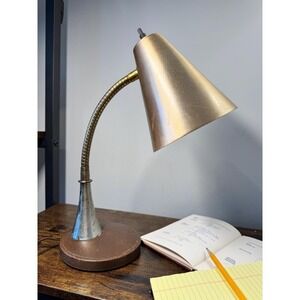 VTG Gooseneck MCM Desk Task Lamp Metal Patina Atomic retro office task lighting